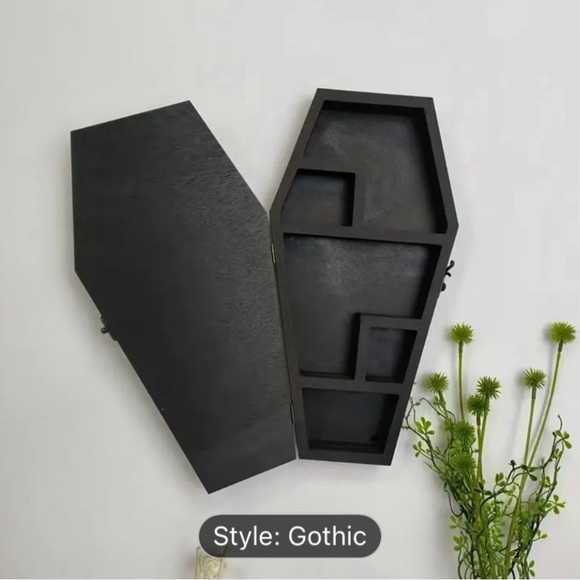 Gothic Floating Wall Shelf with Mirror Coffin shape - Picture 2 of 3